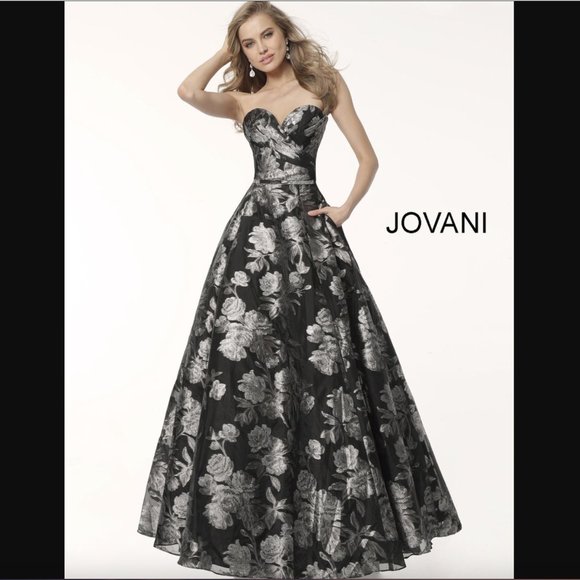 Jovani Black & Silver Floral Print Gown - US 14 - Picture 13 of 14